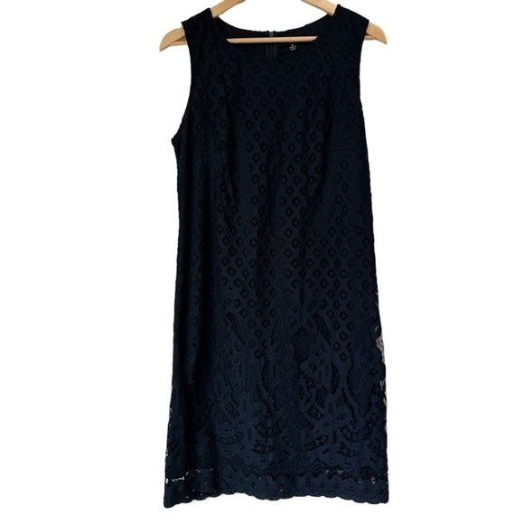 Sharagano Navy Lace Sleeveless Dress, 10 - Picture 1 of 9